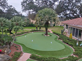 synthetic turf golf green in a small backyard
