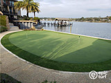 tour-quality putting green turf next to lake front